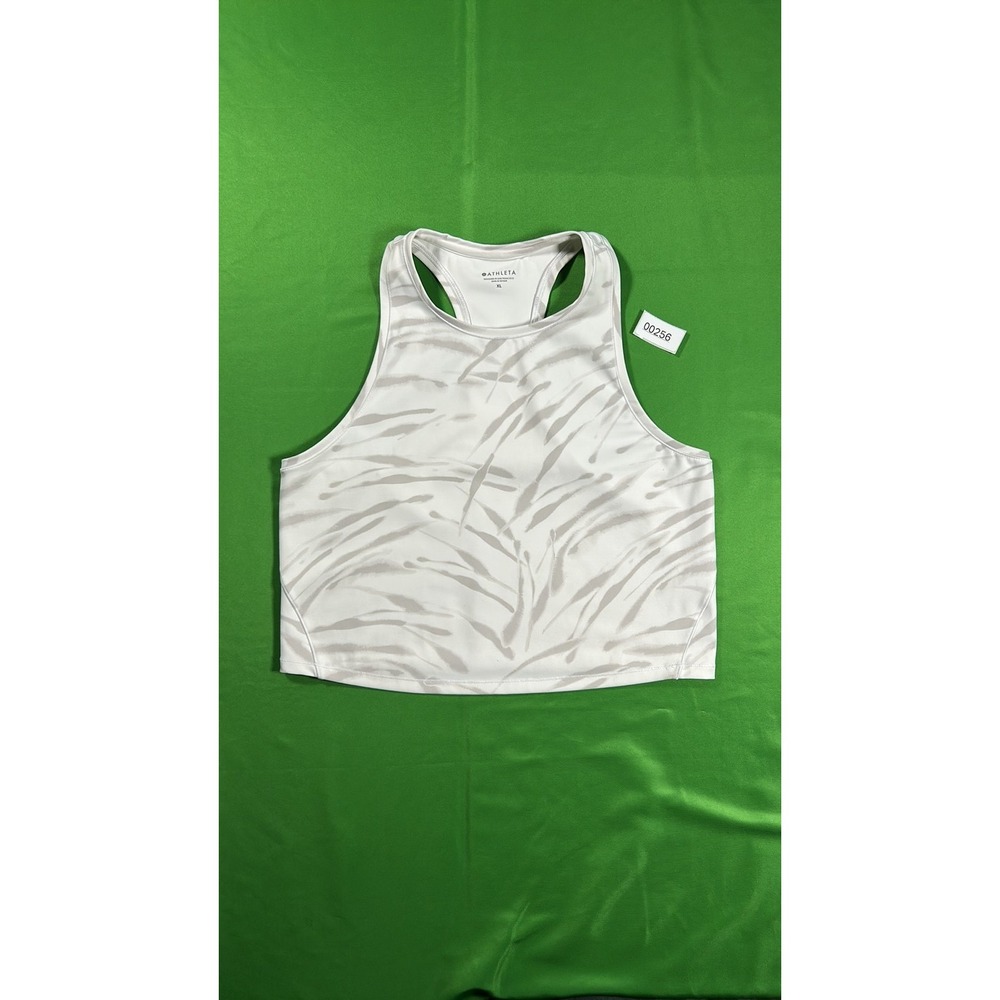 Athleta High-Neck Tiger Print Racerback Workout Tank XL White Grey